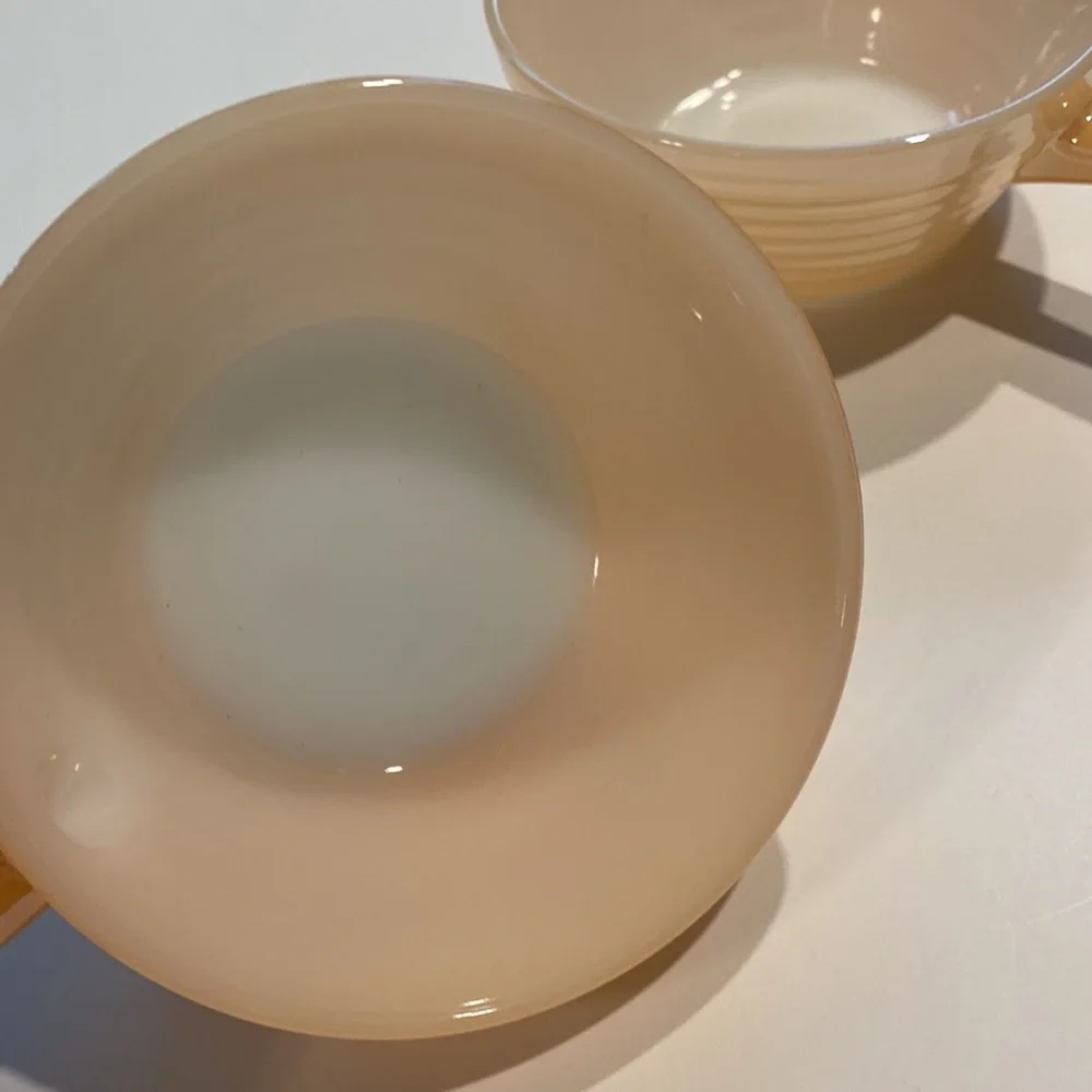 Vintage 2 Peach Luster Fire King Glass Bowls Ovenware Preowned - Picture 3 of 12